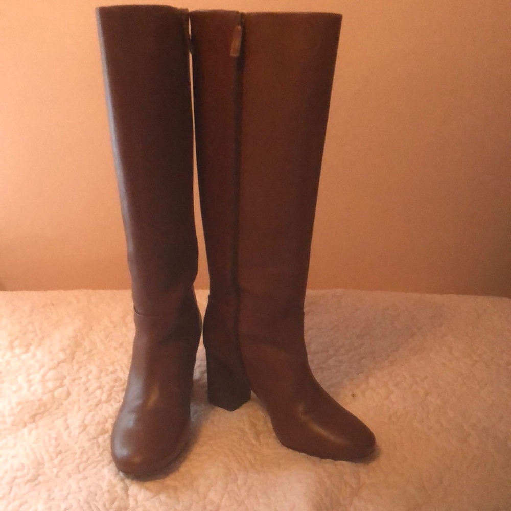 Bourbon leather tall boots with block heel 8 1/2 M